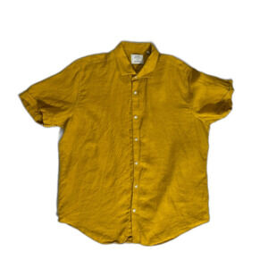 Baird McNutt Murano Mustard Yellow 100% Linen Button Down Short Sleeve Shirt XL
